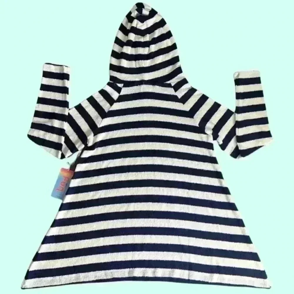 Warm Fun Soft French Terry Hooded Swim Cover-Up in Navy/White Stripe. Small. NWT - Picture 6 of 14